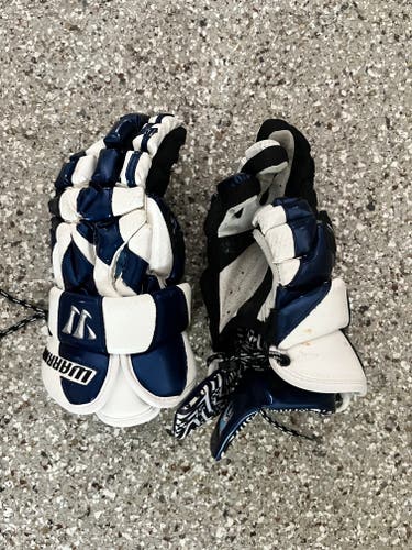 Used Chrome Blue and White Warrior Electrik Lacrosse Gloves 12"