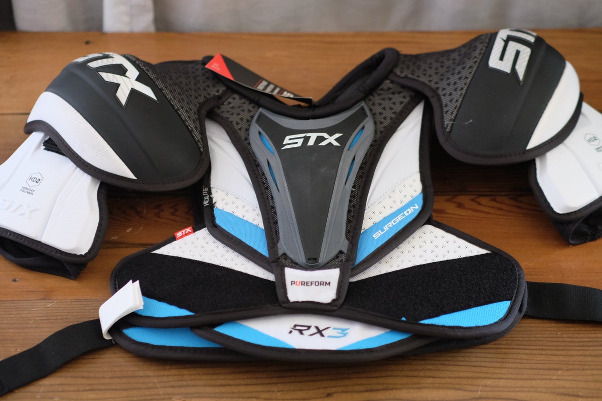  STX Ice Hockey Surgeon RX3 Senior Shoulder Pad, Small,  White/Blue : Sports & Outdoors