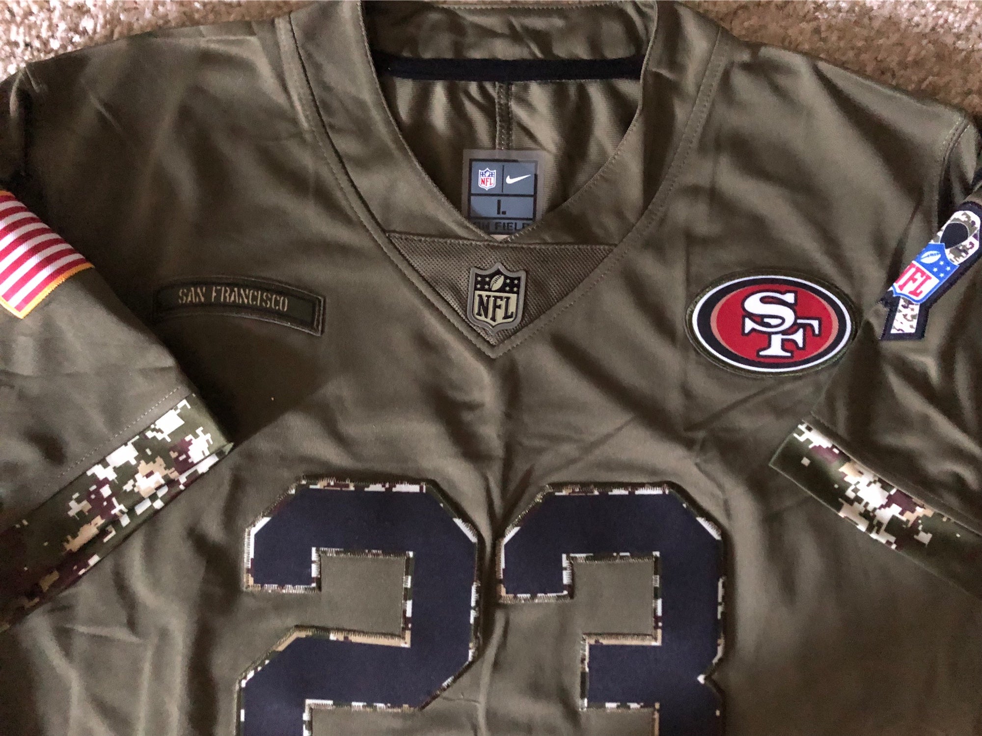 Christian McCaffrey 49ers Salute To Service Jersey - All Stitched