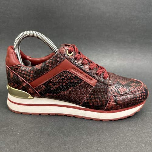 Michael Kors Billie Trainer Sneakers Red Gold Snakeskin Shoes Women's Size 6.5M