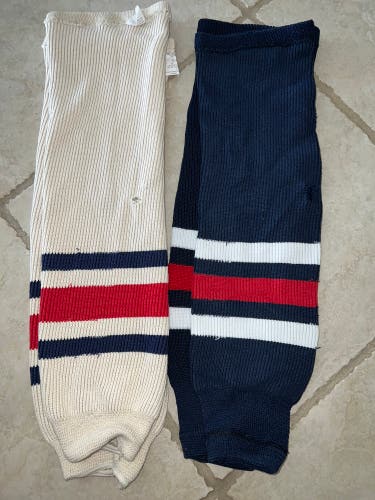 Cream And Blue Striped Used Large  Socks