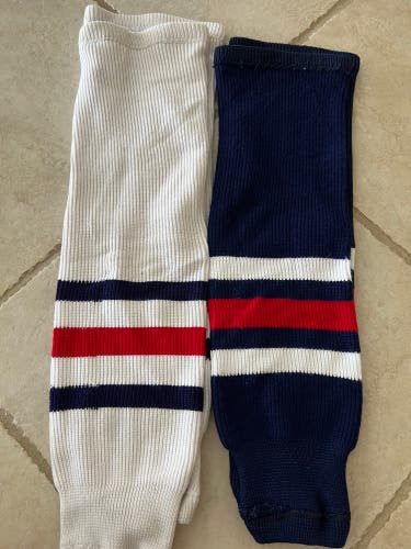 Blue And White Striped Used Pair Large  Socks