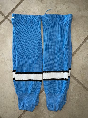 Blue And White Stripe Used Pair Large Socks