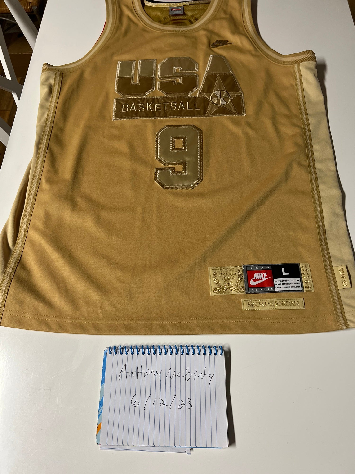 Nike Michael Jordan White/Gold Dream Team 92 USA Barcelona Olympic Jersey  Sz S