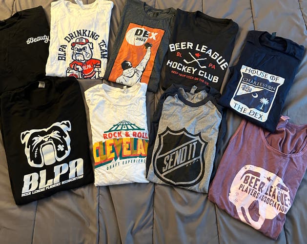Full Lot of Nine (9) Beer League T-Shirts