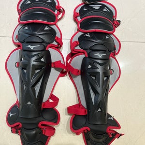 New Mizuno Samurai 15.5” Black/Cardinal Baseball Leg Guards