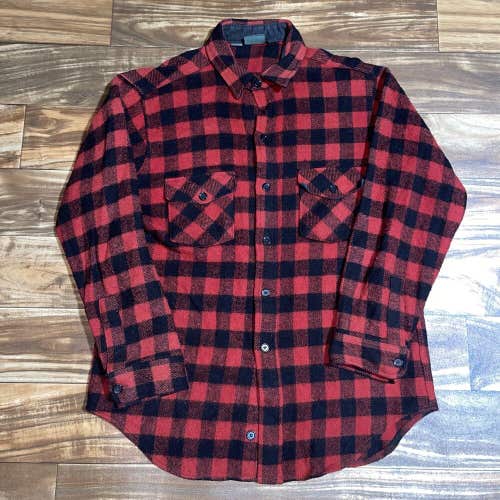 Vintage Woolrich Buffalo Plaid Flannel Hunting Shirt Sz Large Red Black USA Wool