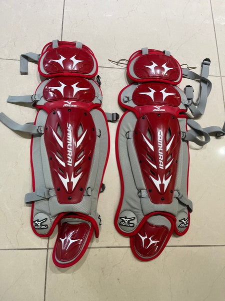 New Mizuno Samurai 15.5” Red/Grey Baseball Leg Guards