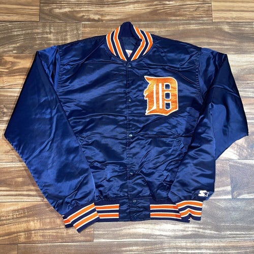 Vintage Starter Jacket Detroit Tigers Satin Varsity Bomber MLB Baseball Size L