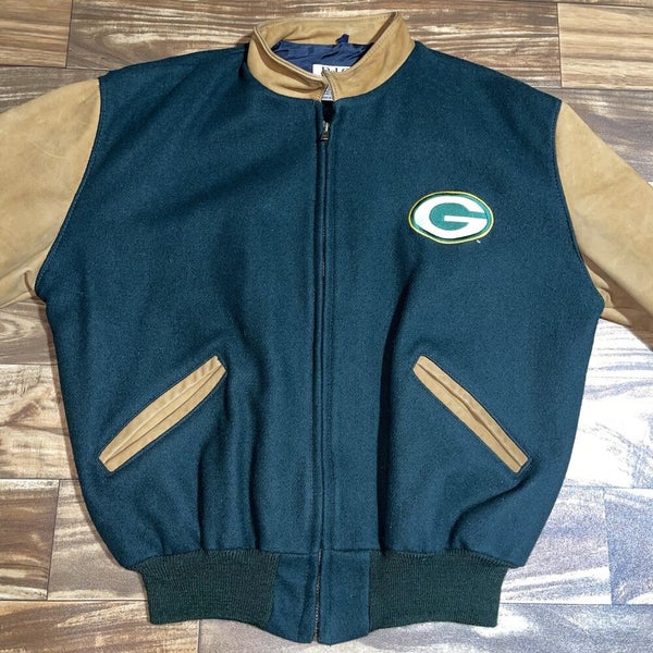 Vintage Green Bay Packers Leather Wool Letterman Jacket Lee Sport Size  Large L