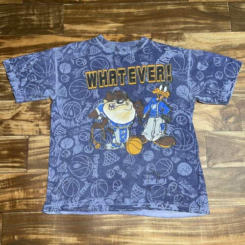 Vintage Looney Tunes 1997 Taz Duck Whatever Tie Dye All Over Print T-Shirt YOUTH