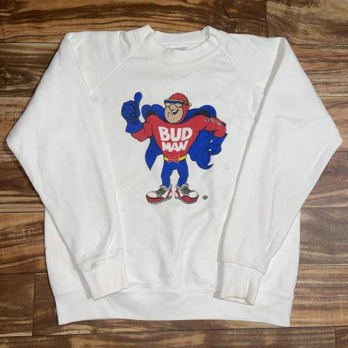 Vintage Budweiser Beer Bud Man RARE Graphic Crewneck Sweatshirt Size XL USA Made