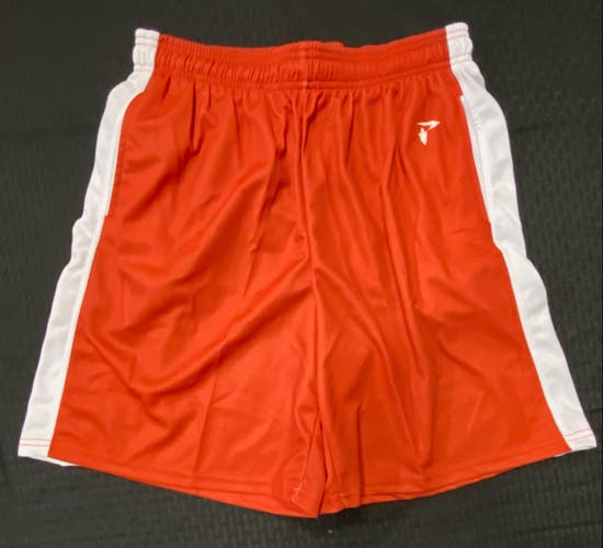 Mens Sublimated Lacrosse Shorts with Pockets -Fire Red Orange | White