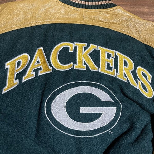 As Is Officially Licensed NFL Men's Faux Leather Varsity Jacket Green Bay Packers / L