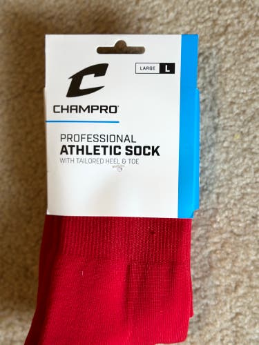 New Champro Professional Athletic Baseball Socks - Red - Large