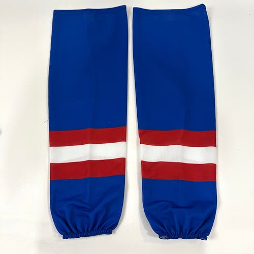 Brand New Royal Blue with Red and White Stripe Socks | Adult