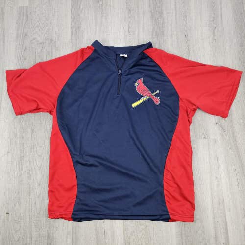 Size XL St Louis STL Cardinals Blue/Red 1/4 Zip Polyester Collared Short Sleeve