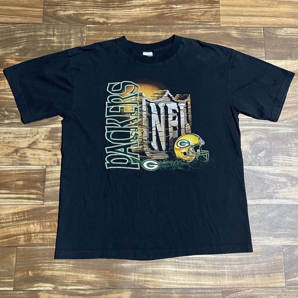 Vintage NFL Green Bay Packers Graphic T-Shirt True Fan Black Size XL