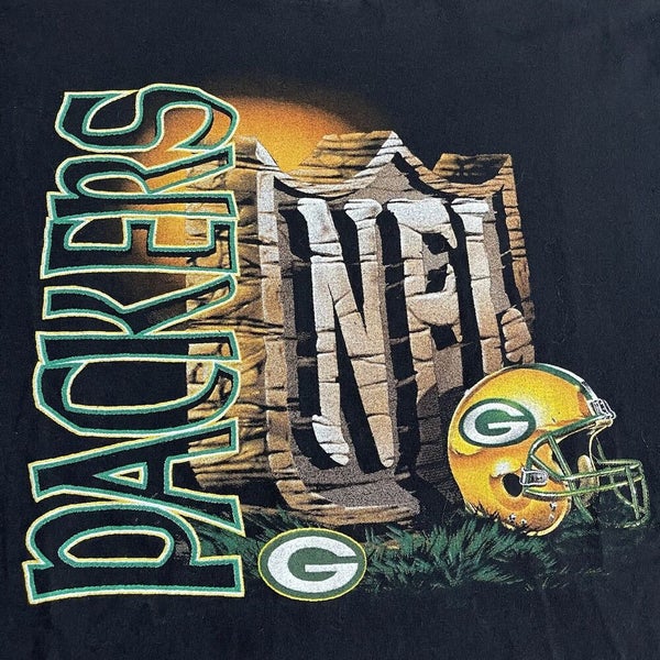 Vintage NFL Green Bay Packers Graphic T-Shirt True Fan Black Size XL