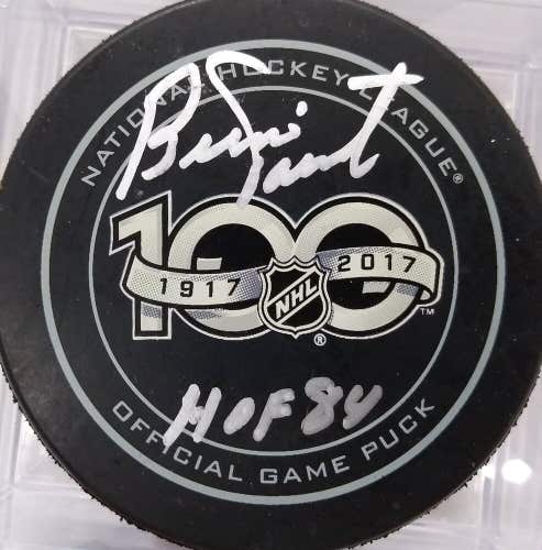 BERNIE PARENT AUTOGRAPHED 100th Anniversary NHL Hockey GAME PUCK Flyers Signed