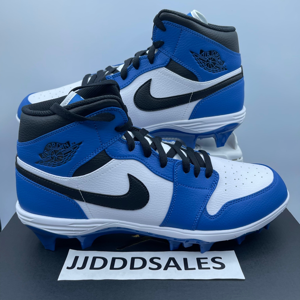 Nike Air Jordan 1 Football Cleats Mid TD Royal Blue White FJ6805-104 Men's Sz 13
