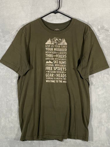 REI T Shirt Mens Large Dark Olive Short Sleeve 100% Organic Cotton Made in USA