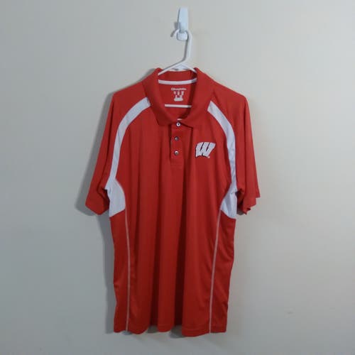 Champion Elite Mens NCAA Wisconsin Badgers Team Logo Sideline Coaches Polo Golf Shirt Sz XLarge