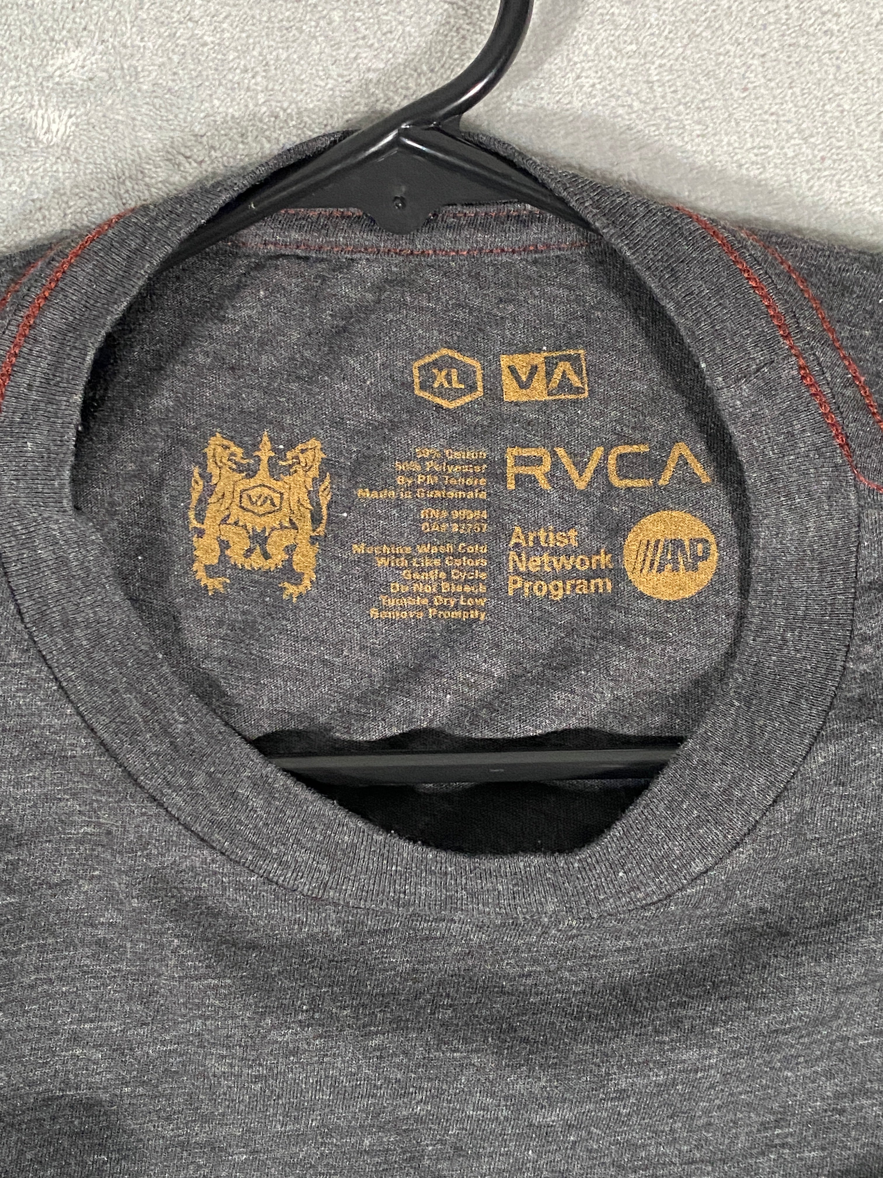 RVCA T Shirt Mens Extra Large Grey Short Sleeve Logo Artists Network  Program