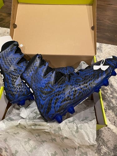 New Men's Size 12.5 Molded Cleats Under Armour High Top Highlight LUX MC Black and Blue