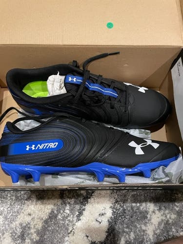 New Adult Under Armour Football Cleats - UA Team Nitro Low MC Black and Blue - Size 13