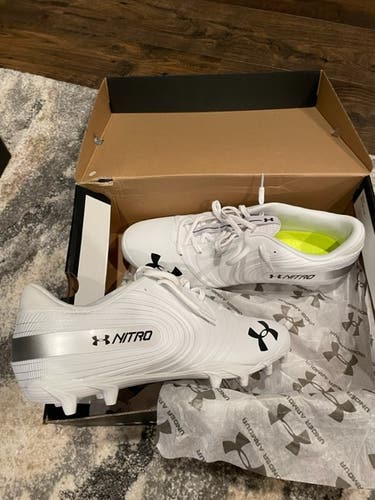 New Adult Under Armour Football Cleats - UA Team Nitro Low MC WHITE - Size 15
