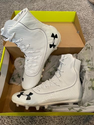 New Men's Size 15 Molded Cleats Under Armour High Top Highlight MC WHITE
