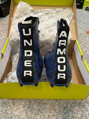 New Men's Size 14 (Women's 15) Molded Cleats Under Armour High Top Highlight LUX MC Black and Blue
