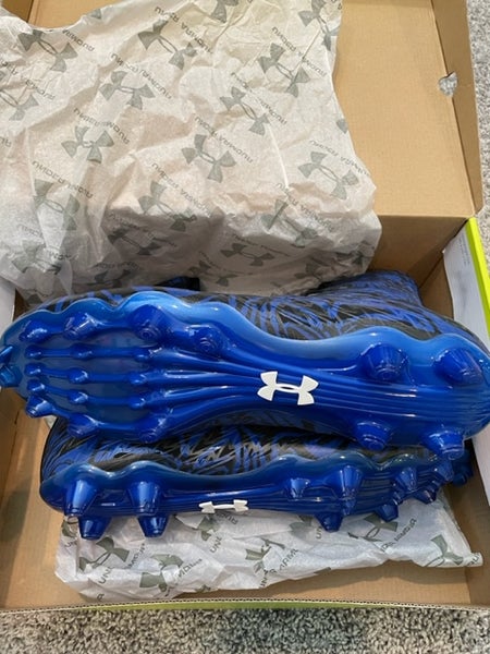 New Men's Size 16 (Women's 17) Molded Cleats Under Armour High Top  Highlight LUX MC Black and Blue