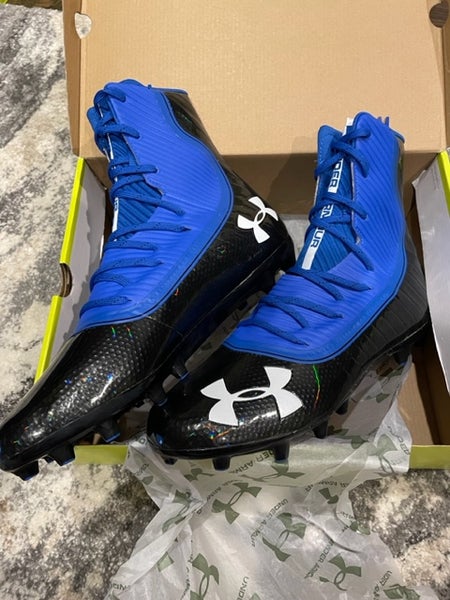 New Men's Size 12 WIDE Molded Cleats Under Armour High Top - UA Team Highlight MC -Black/Blue