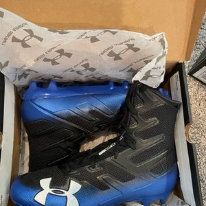 New Men's Size 12.5 (Women's 13.5) Molded Cleats Under Armour High Top Highlight MC Black and Blue