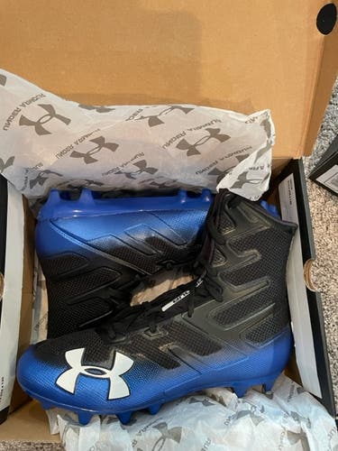 New Men's Size 12 (Women's 13) Molded Cleats Under Armour High Top Highlight MC Black and Blue