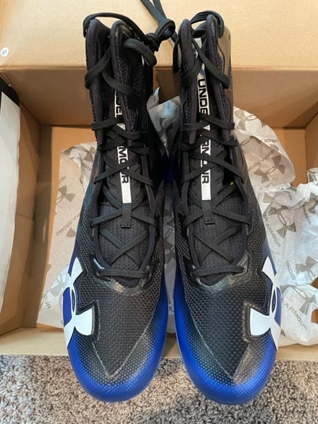 New Men's Size 13 (Women's 14) Molded Cleats Under Armour High Top  Highlight LUX MC Black and Blue