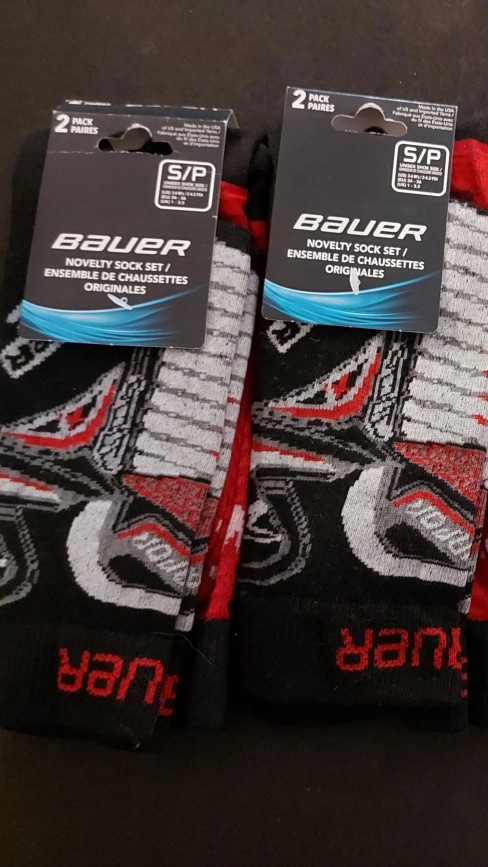 New Bauer Red Novelty Socks Small Adult Unisex 2 PACK (1053892)