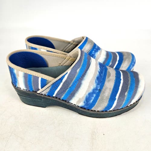 Dansko Blue Watercolor Stripe Canvas Shoes Clogs Women's Size: 37 / 6.5