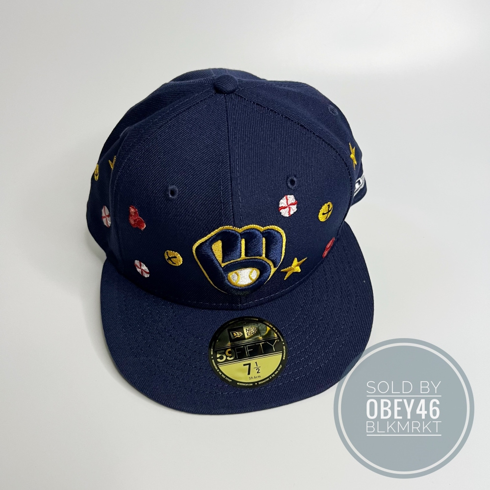 MLB Milwaukee Brewers New Era 59Fifty Sleigh Holly Fitted Size 7 1/2