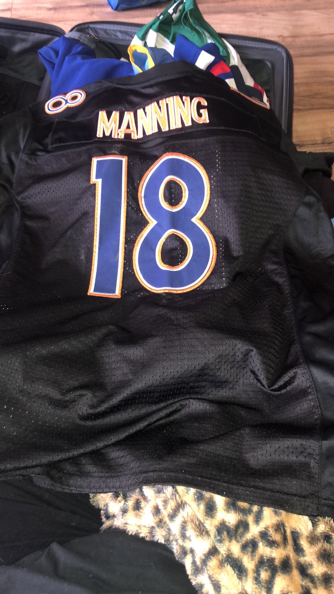 Peyton Manning Blackout And Orange Jersey Stitch Broncos #18 Rare Nwt  Reebok Nfl