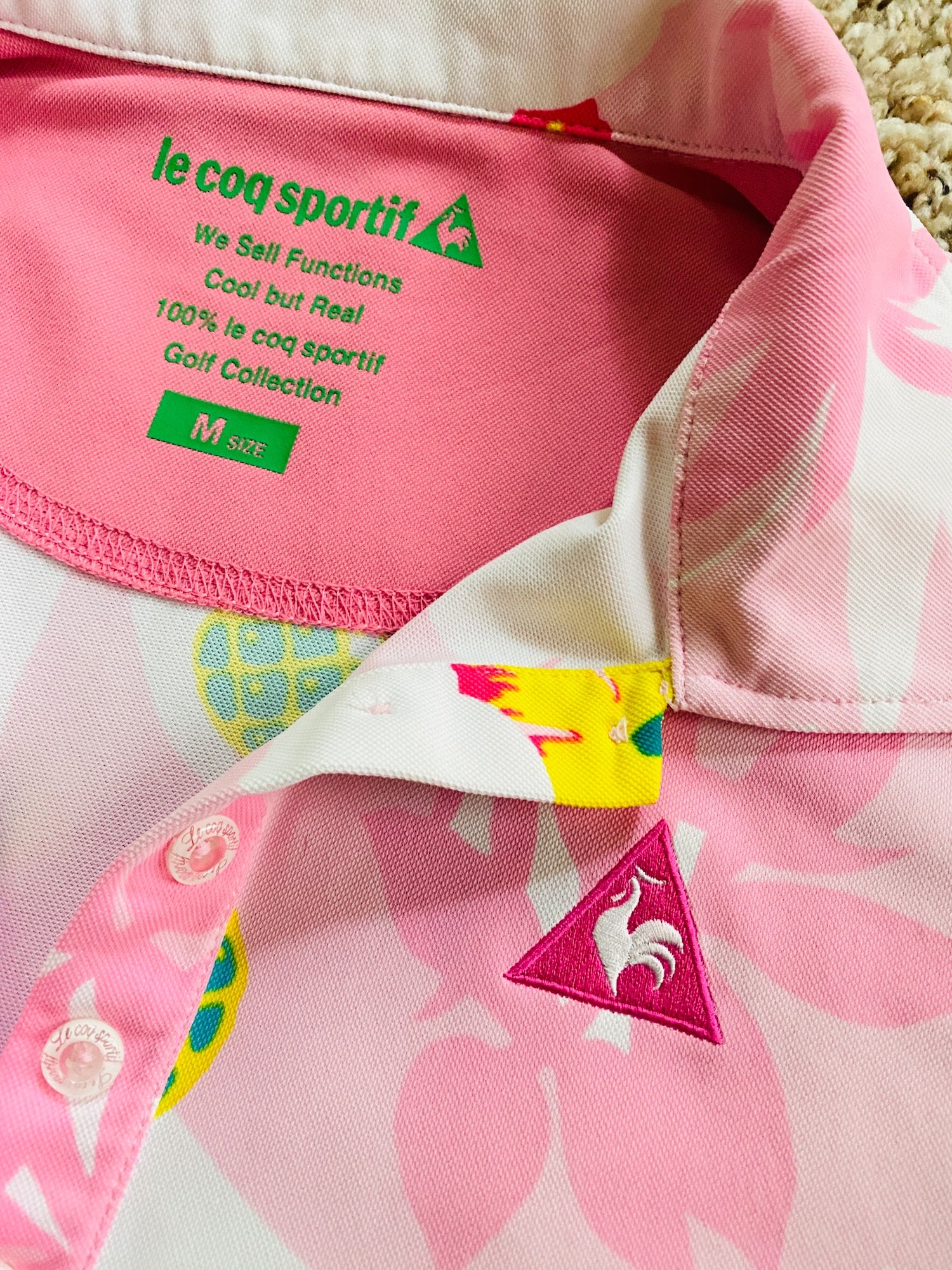 Le Coq Sportif Golf polo. Pink floral. Chest 34