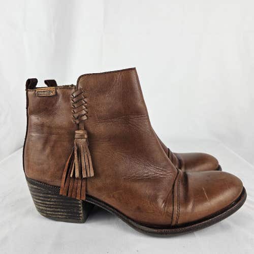 Pikolinos Women's Baqueira Brown Leather Ankle Boots Fringe Size 41 / 10.5-11
