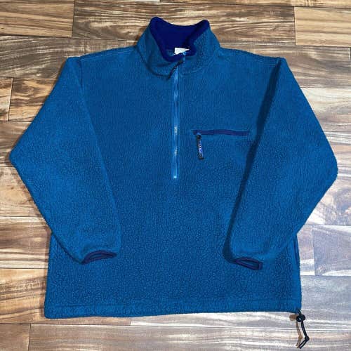 Vintage LL Bean Deep Pile Fleece 1/2 Zip Jacket Mens Large Green Blue Sherpa 90s