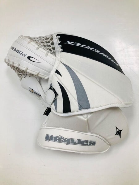 Powertek Barikad Senior Hockey Goalie Catcher Glove White navy Silver off hand
