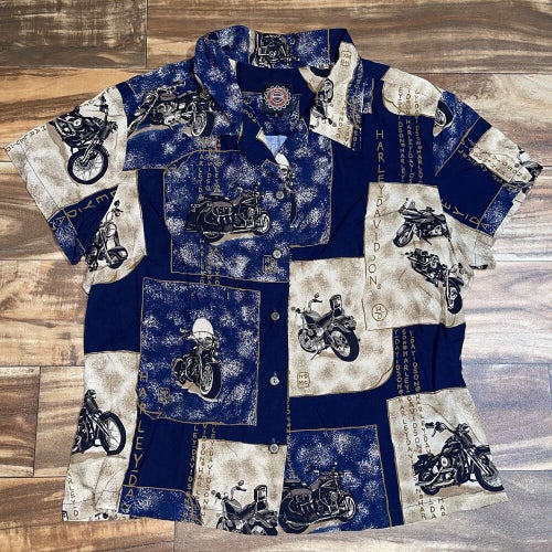 Harley Davidson Hawaiian Button Shirt Made In Hawaii Youth Size Large L