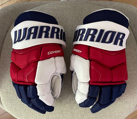 NYR 14” Warrior Covert QRE Pro Stock Hockey Gloves New York Rangers