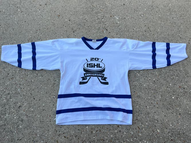 White Used Large Men's Athletic Knit Hockey Jersey