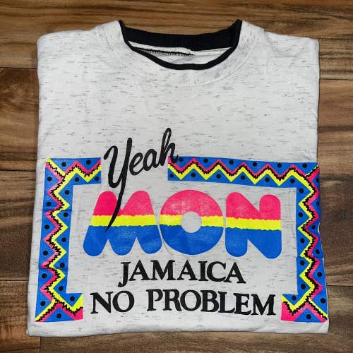 Vintage Jamaica Yeah Mon No Problem Rasta Single Stitch Puff Print Shirt Sz M/L